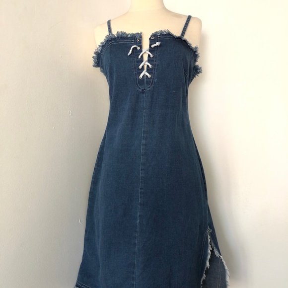 Lace Up Denim Dress - Picture 2 of 5
